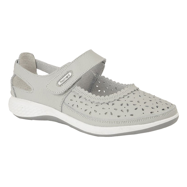 Light Grey - Front - Boulevard Womens-Ladies Wide Fitting Window Back Punched Bar Shoes