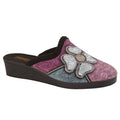 Black-Purple-Blue-Silver - Back - Sleepers Womens-Ladies Kimberly Flower Trim Mule Slippers