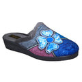 Grey-Purple-Blue-Silver - Back - Sleepers Womens-Ladies Kimberly Flower Trim Mule Slippers