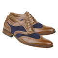 Tan-Navy - Back - Roamers Boys 5 Eye Brogue Oxford Shoes