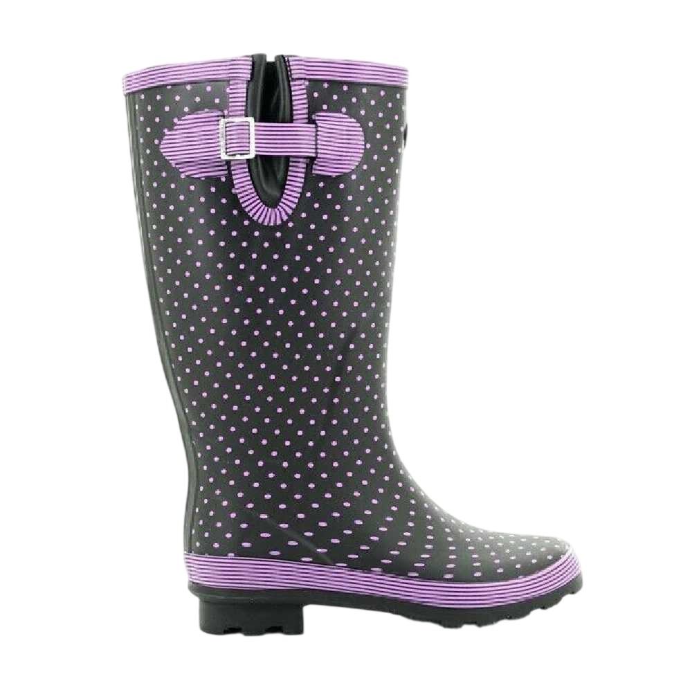 Mauve Polka Dot-Navy - Back - Stormwells Womens-Ladies Polka Dot Wellington Boots