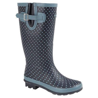 Pale Blue Polka Dot-Navy - Front - Stormwells Womens-Ladies Polka Dot Wellington Boots