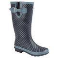 Pale Blue Polka Dot-Navy - Front - Stormwells Womens-Ladies Polka Dot Wellington Boots