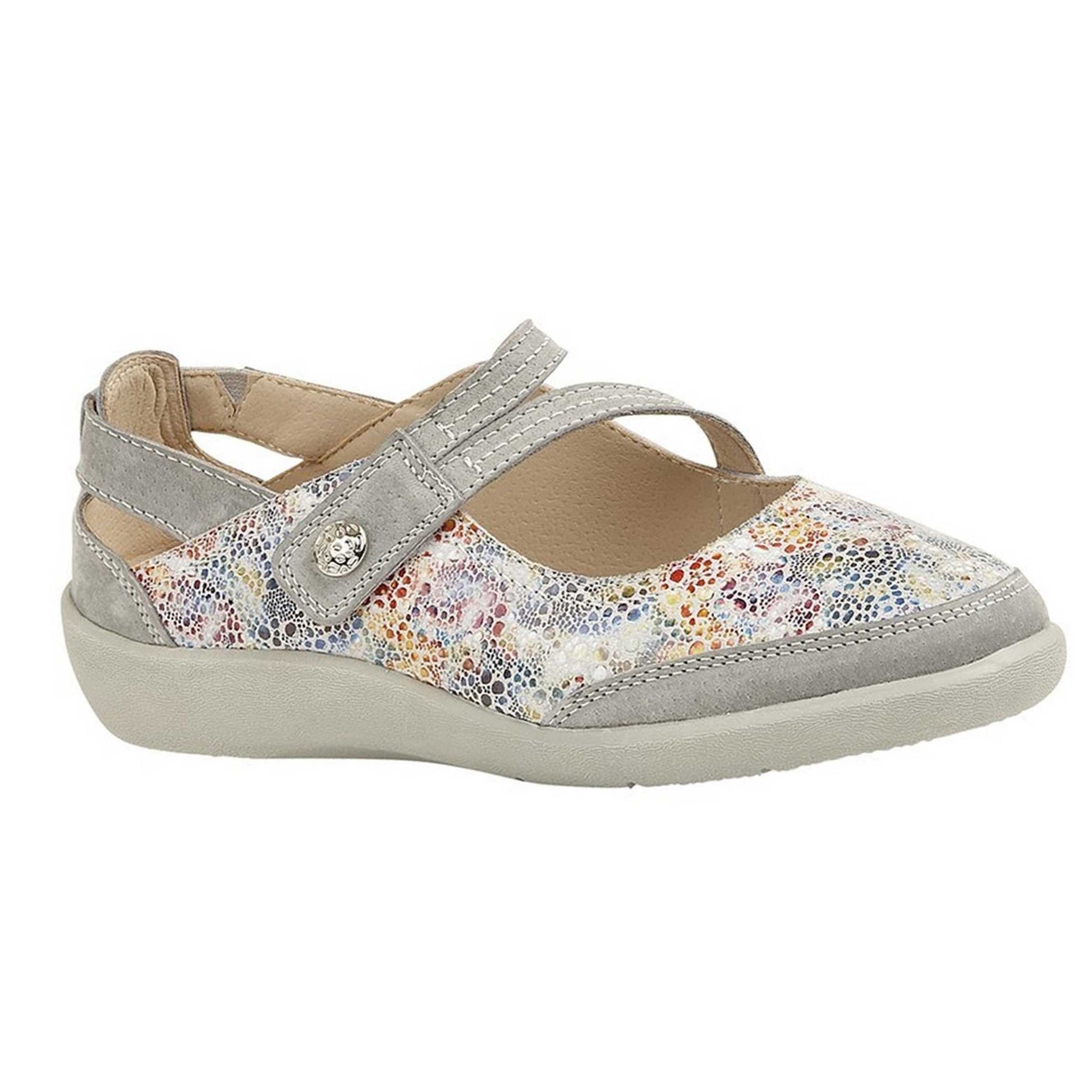 Grey - Side - Boulevard Womens-Ladies E Fit Leather-Suede Shoes