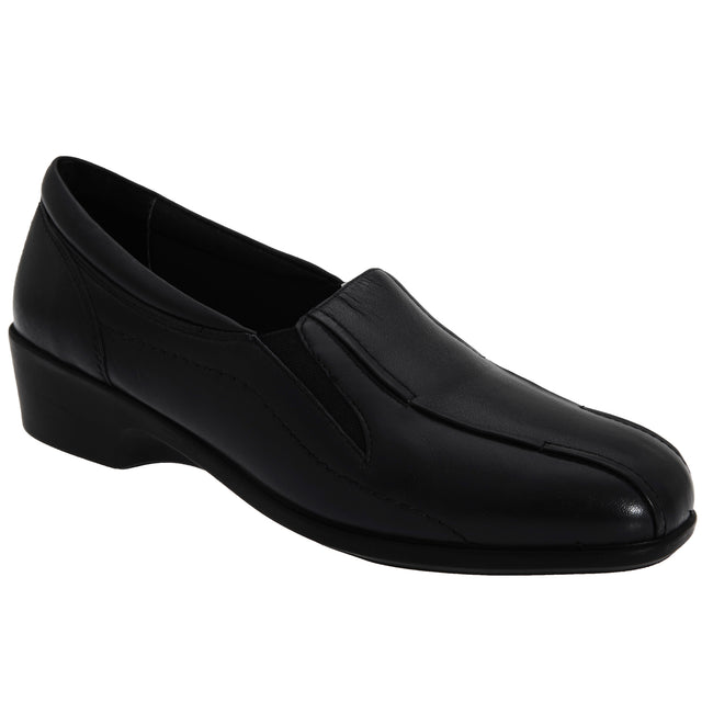Black - Front - Mod Comfys Womens-Ladies Flexible Slip-On Twin Gusset Shoes