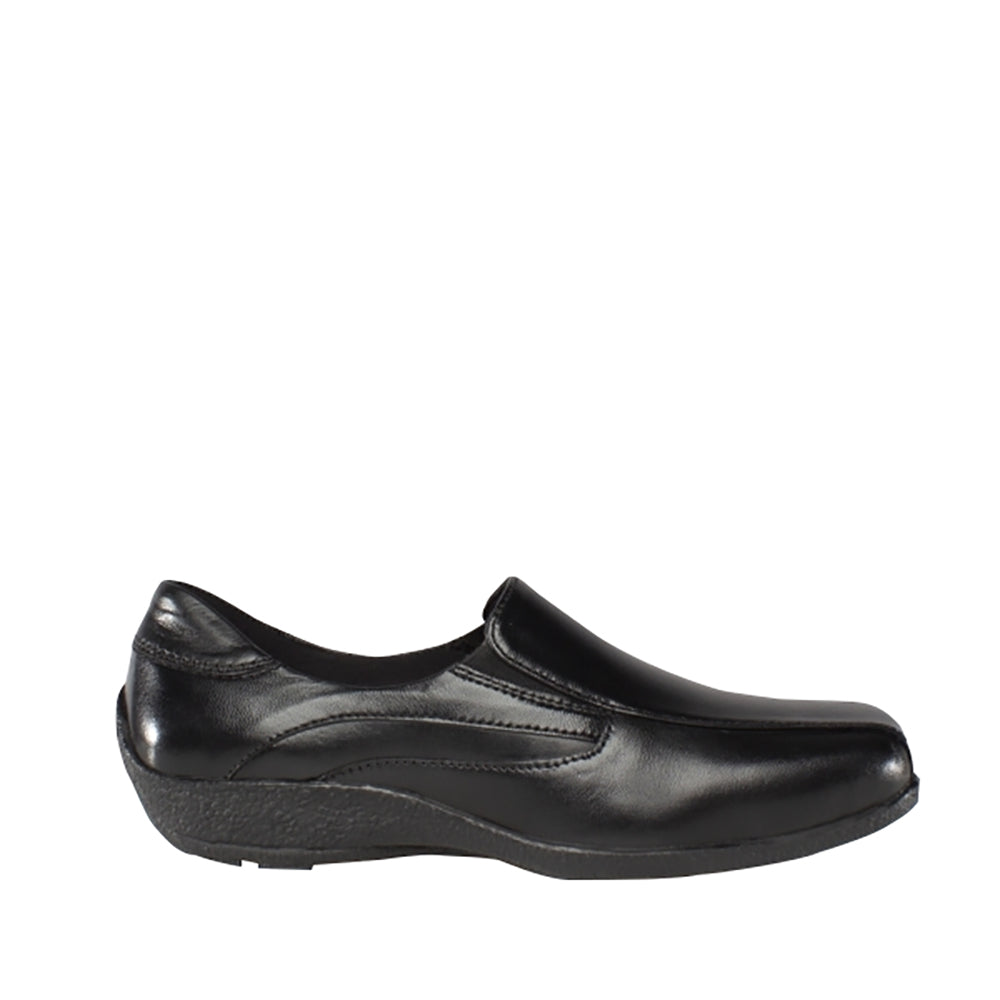 Black - Back - Mod Comfys Womens-Ladies Flexible Leather Upper Twin Gusset Shoes