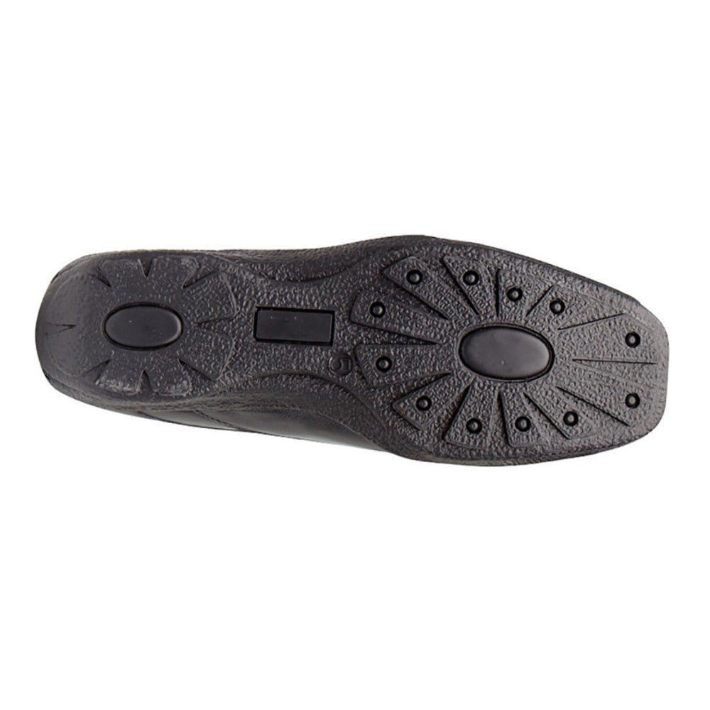 Black - Side - Mod Comfys Womens-Ladies Flexible Leather Upper Twin Gusset Shoes