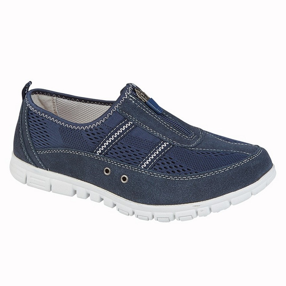 Navy - Front - Boulevard Womens-Ladies Suede-Textile Shoes