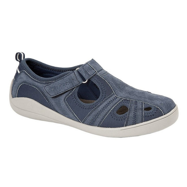 Navy - Front - Boulevard Womens-Ladies Leather-Textile Casual Shoe