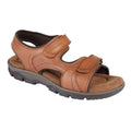 Tan - Front - Roamers Mens Leather Twin Touch Fastening Sandal