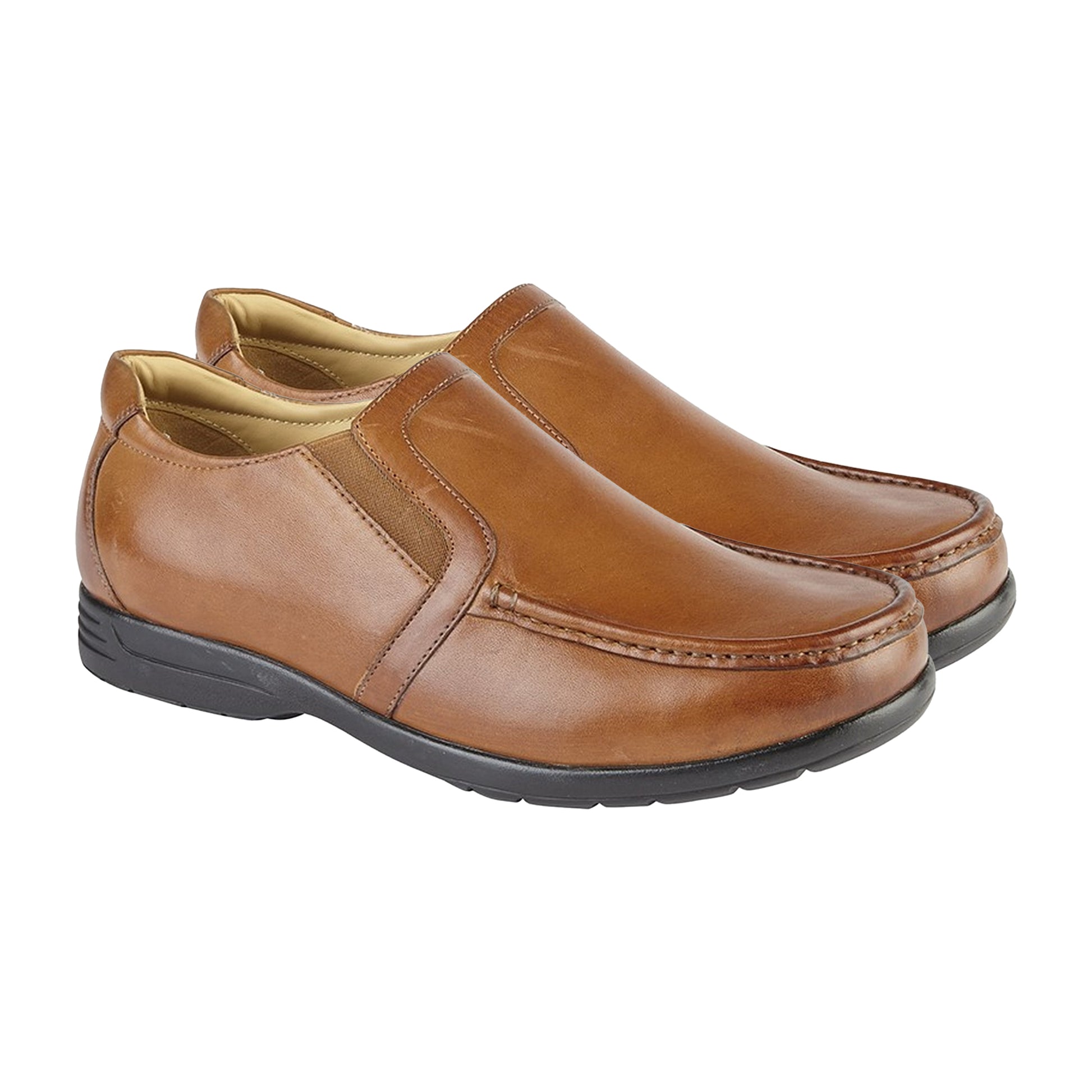 Tan - Back - Roamers Mens Leather XXX Extra Wide Twin Gusset Casual Shoe