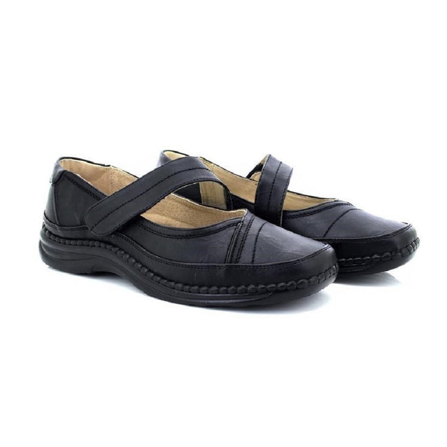 Black - Back - Boulevard Womens-Ladies Extra Wide EEE Fitting Mary Jane Shoes
