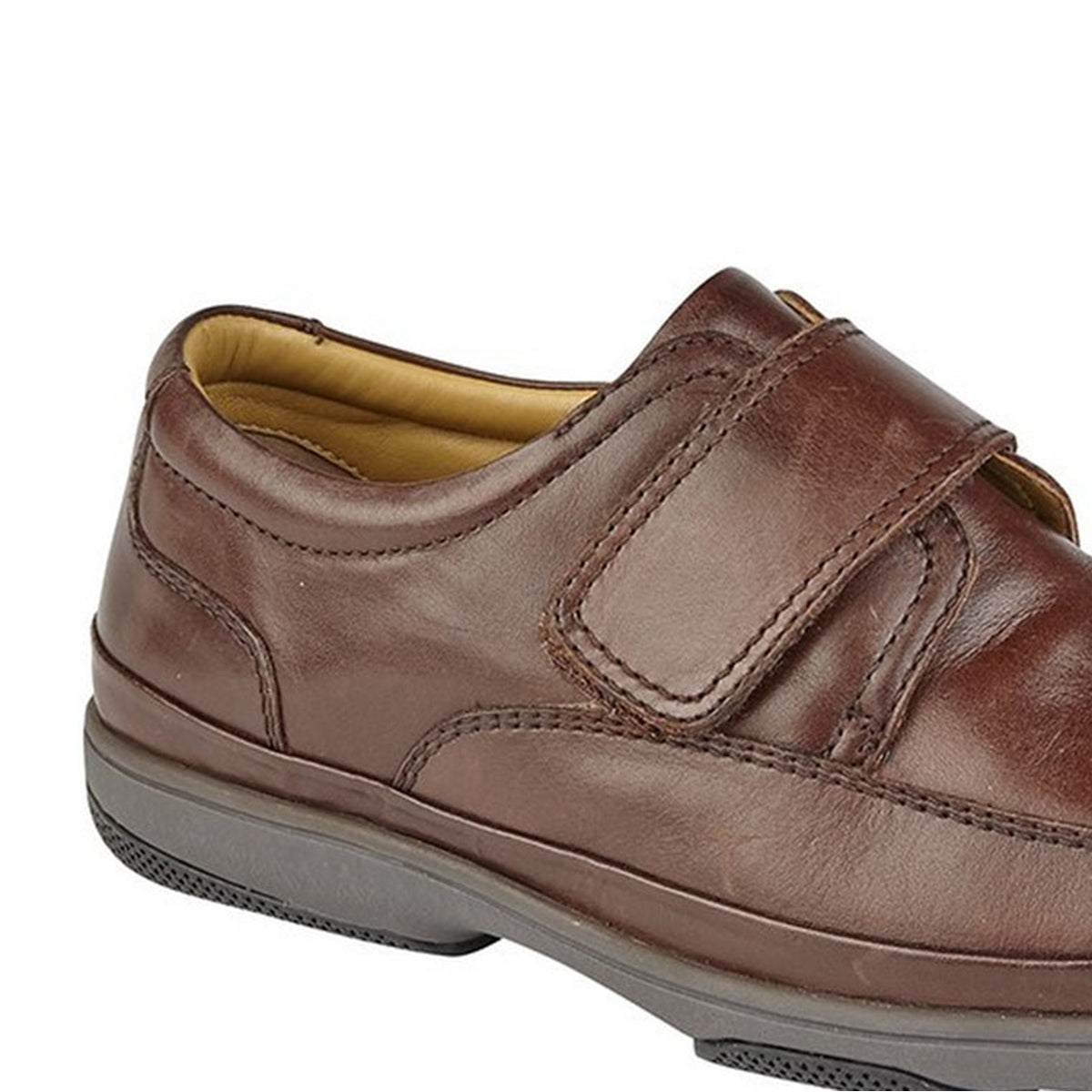 Brown - Side - Roamers Mens Leather Wide Fit Touch Fastening Casual Shoes