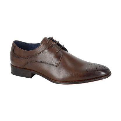 Dark Brown - Front - Goor Mens 3 Eye Pig Leather Gibson Brogue