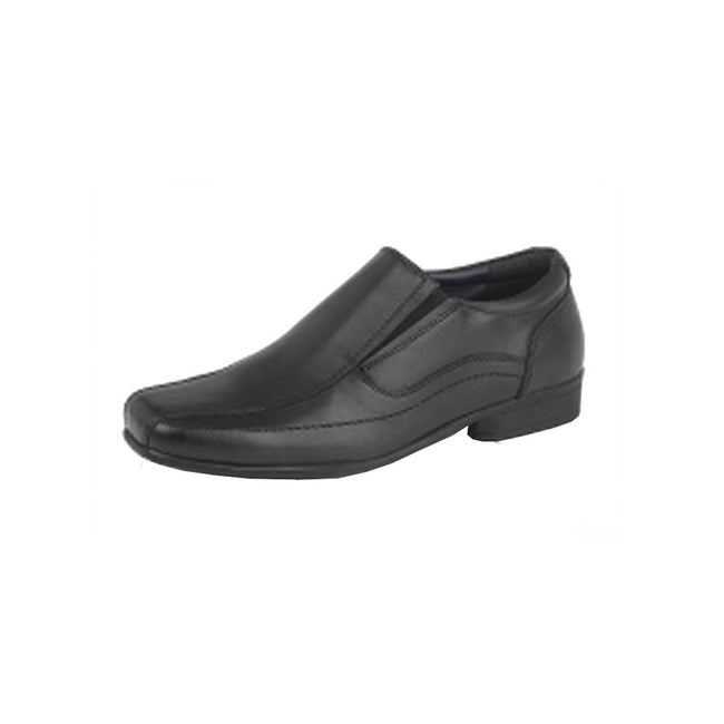 Black - Back - Roamers Childrens-Boys Leather Twin Gusset School Shoes