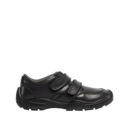 Black - Back - Roamers Boys Twin Touch Fastening Leather Shoe With Toe Guard