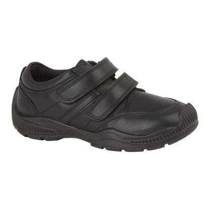 Black - Front - Roamers Boys Twin Touch Fastening Leather Shoe With Toe Guard