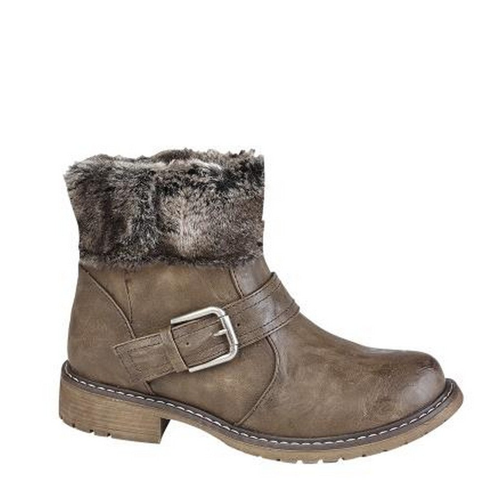 Brown - Back - Cipriata Womens-Ladies Andreana Press Stud Fold Down Biker Style Leather Boot