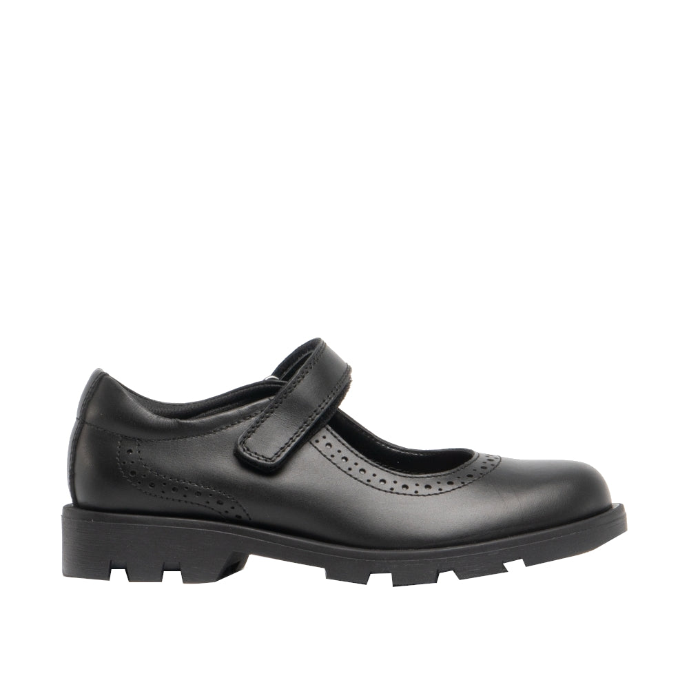 Black - Side - Roamers Girls Leather Touch Fastening Bar Shoe