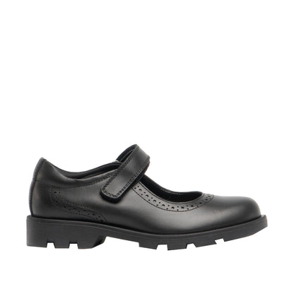 Black - Side - Roamers Girls Leather Touch Fastening Bar Shoe