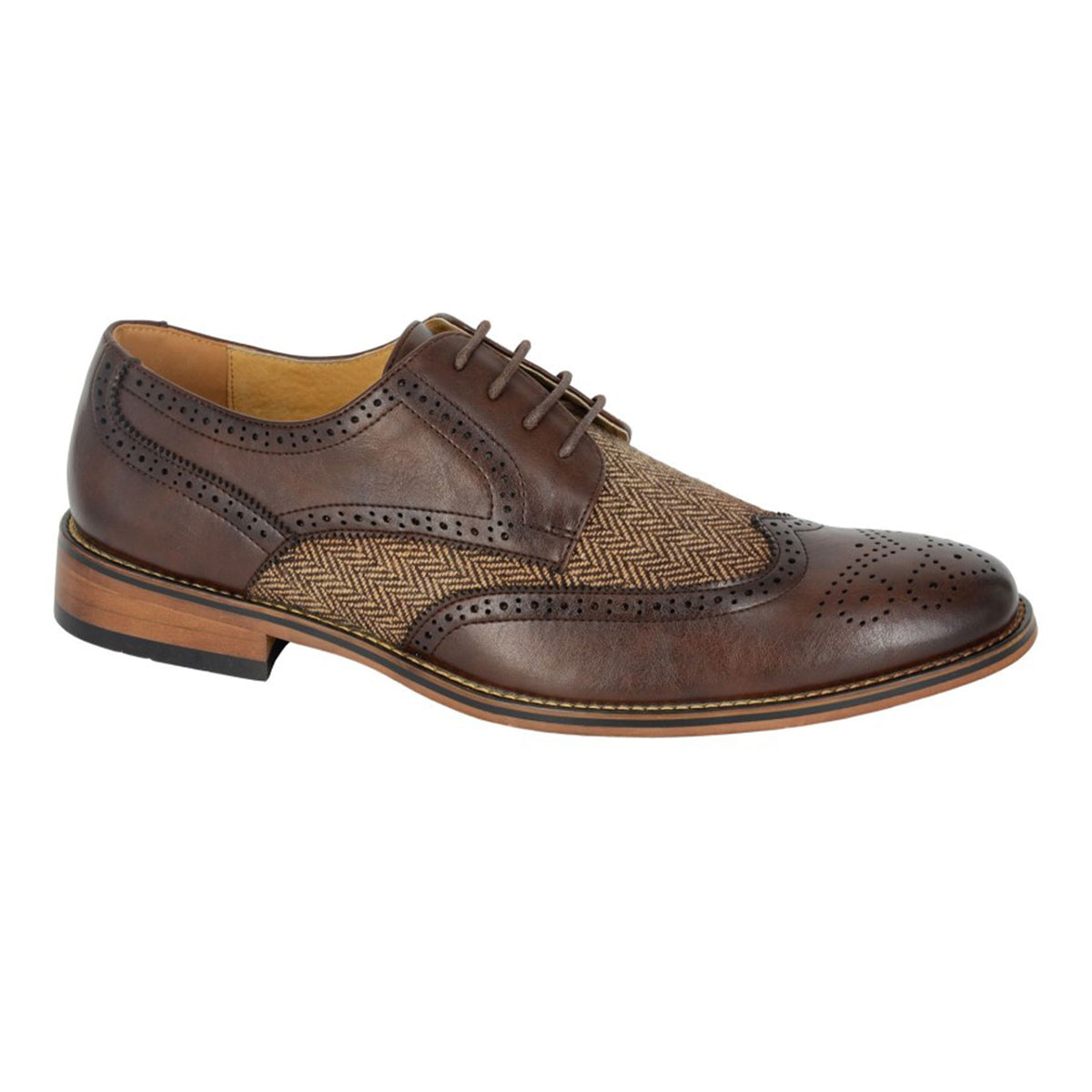 Dark Brown - Side - Goor Mens 4 Eye Leather Lined Brogue Gibson Shoe