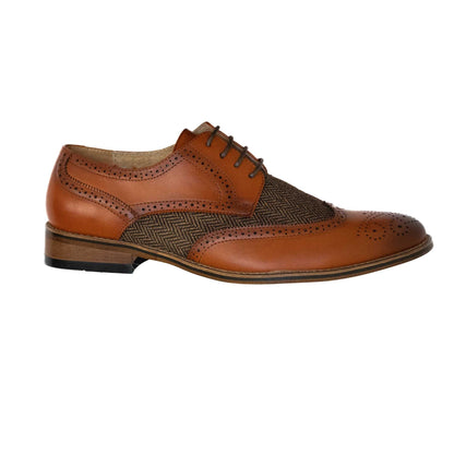 Tan - Front - Goor Mens 4 Eye Leather Lined Brogue Gibson Shoe