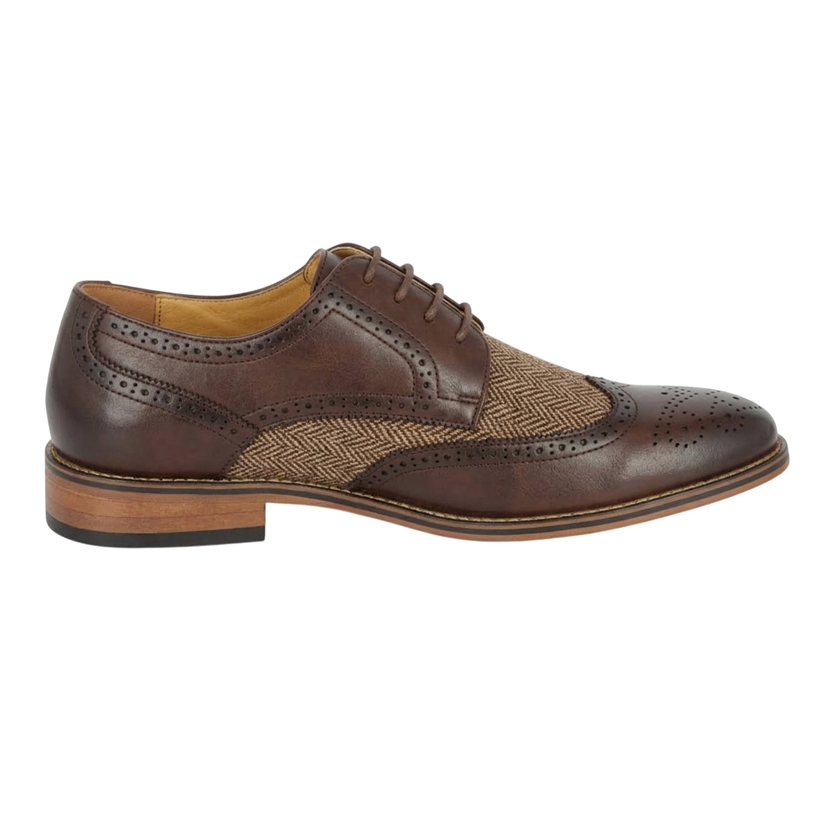 Dark Brown - Front - Goor Mens 4 Eye Leather Lined Brogue Gibson Shoe