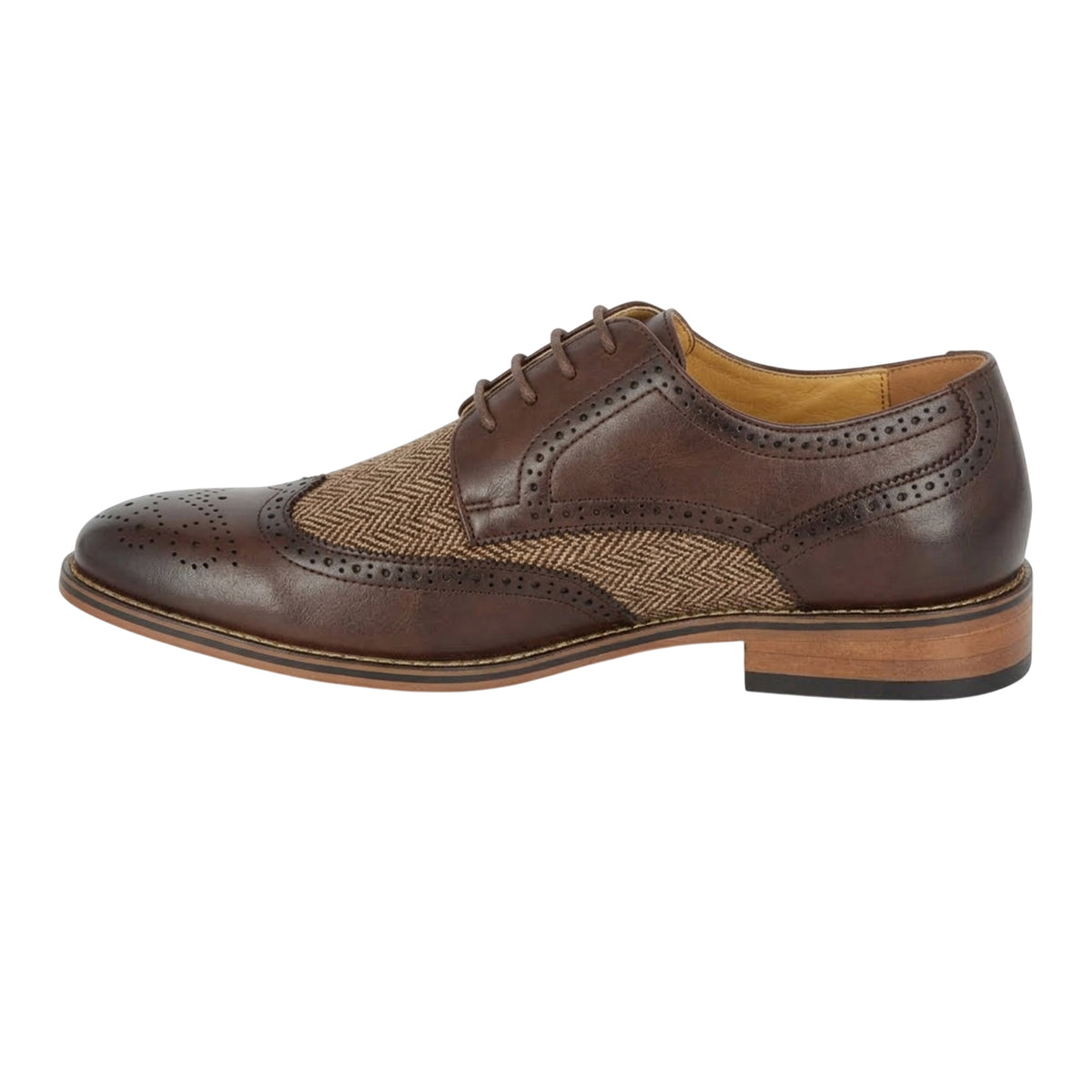 Dark Brown - Back - Goor Mens 4 Eye Leather Lined Brogue Gibson Shoe