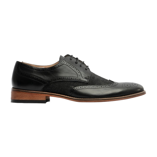 Black - Front - Goor Mens 4 Eye Leather Lined Brogue Gibson Shoe