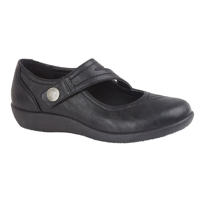 Black - Front - Boulevard Womens-Ladies X Wide EE Fit Touch Fastening Bar Shoe