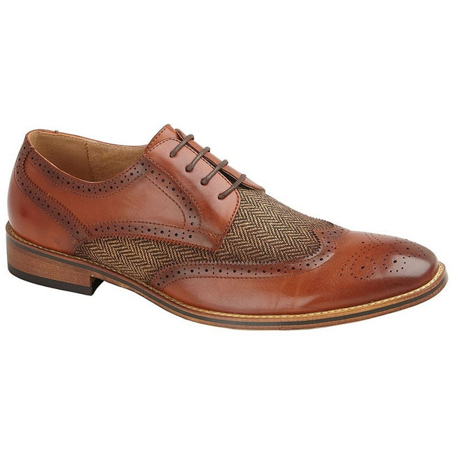 Tan - Front - Goor Childrens-Boys Leather Lined 4 Eye Brogue Gibson Shoe