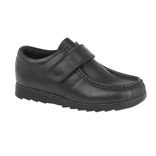 Black - Front - Roamers Boys Leather One Bar School Shoes