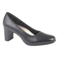 Black - Front - Mod Comfys Womens-Ladies Block Heel Leather Court Shoes