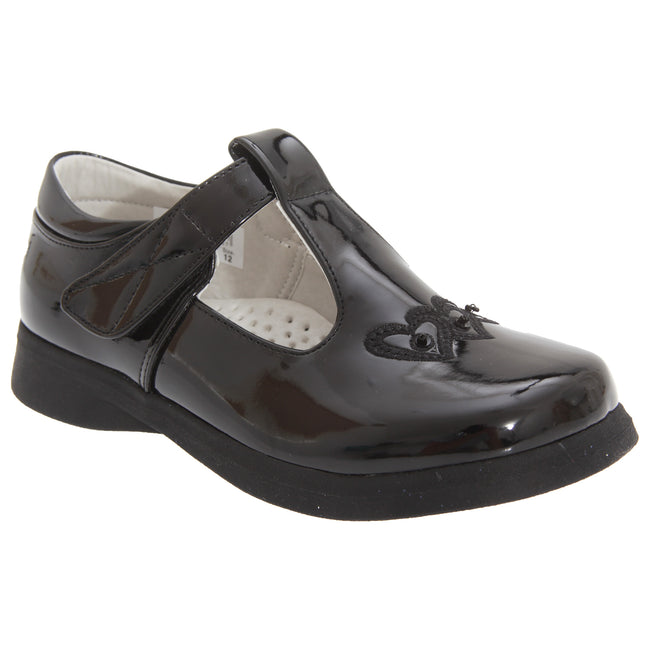 Black Patent - Front - Boulevard Girls Touch Fastening T Bar Shoes