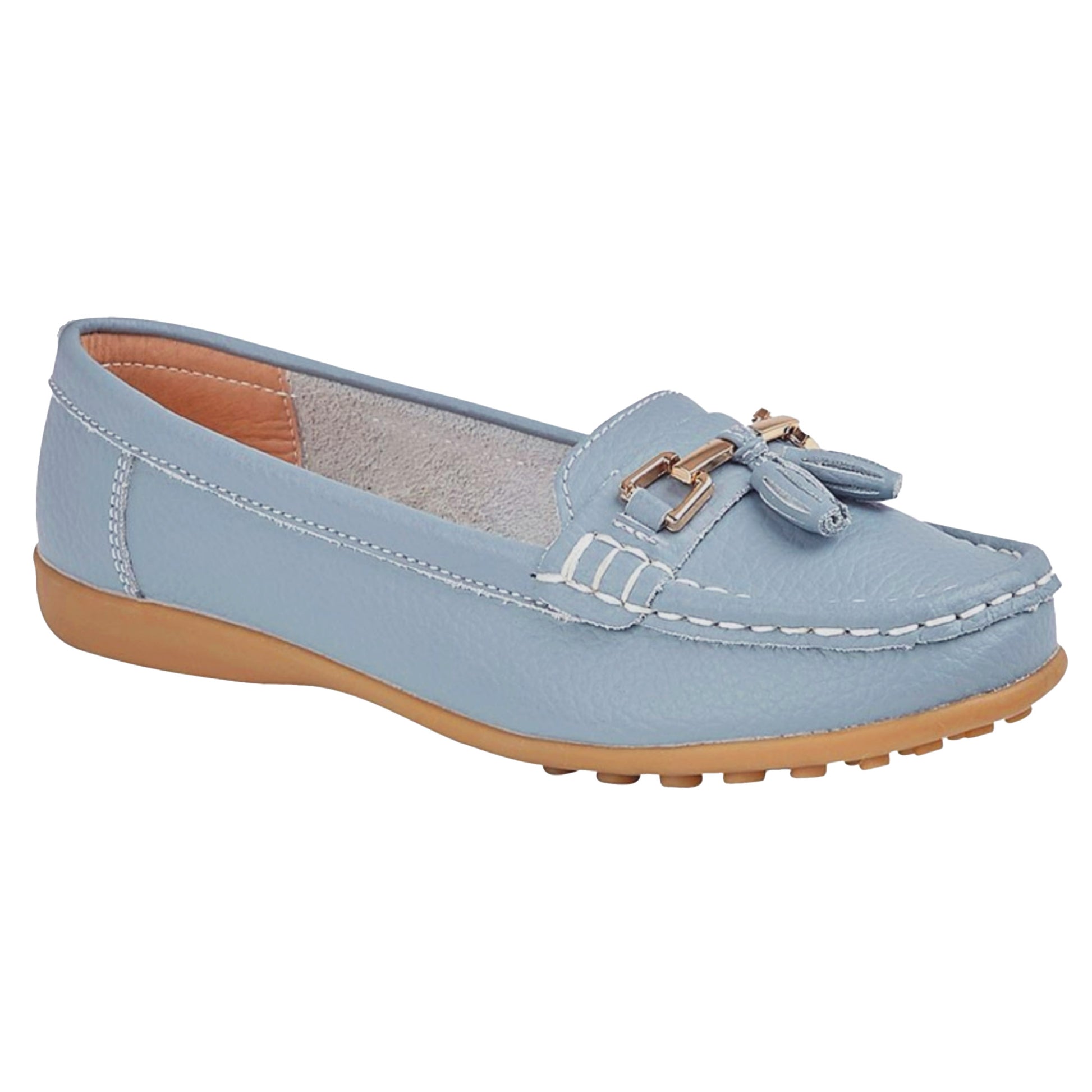 Baby Blue - Side - Boulevard Womens-Ladies Action Leather Tassle Loafers