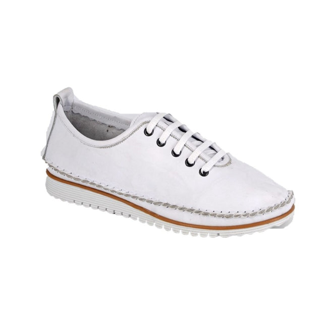 White - Front - Mod Comfys Womens-Ladies Flexi Softie Leather Trainers