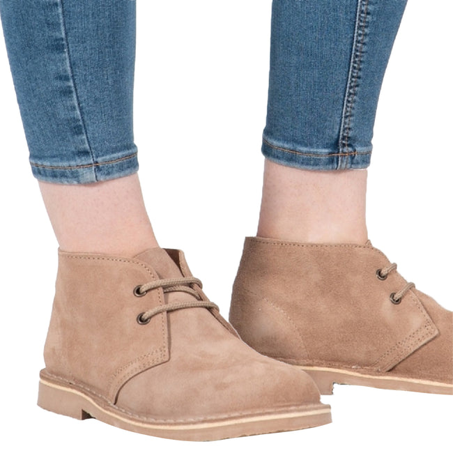 Light Taupe - Back - Roamers Womens-Ladies Real Suede Unlined Desert Boots
