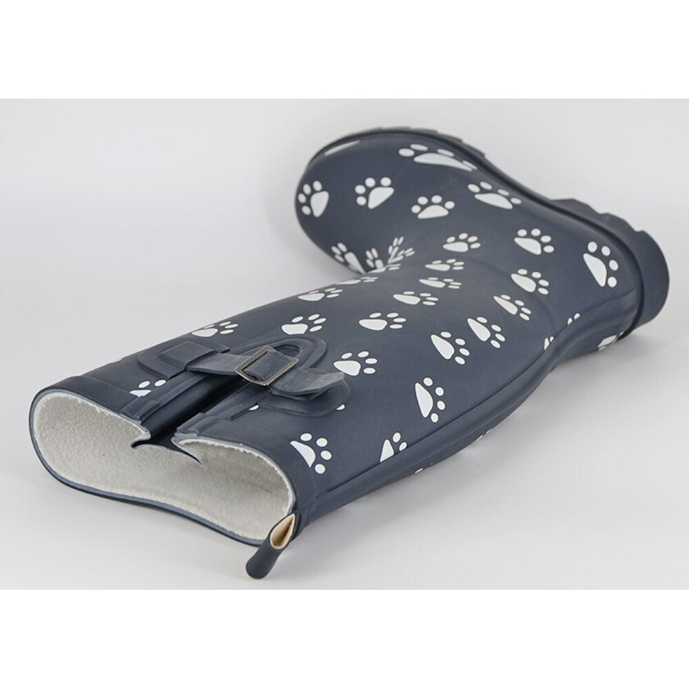 Navy Blue - Back - StormWells Womens-Ladies Paw Print Rubber Wellington Boots