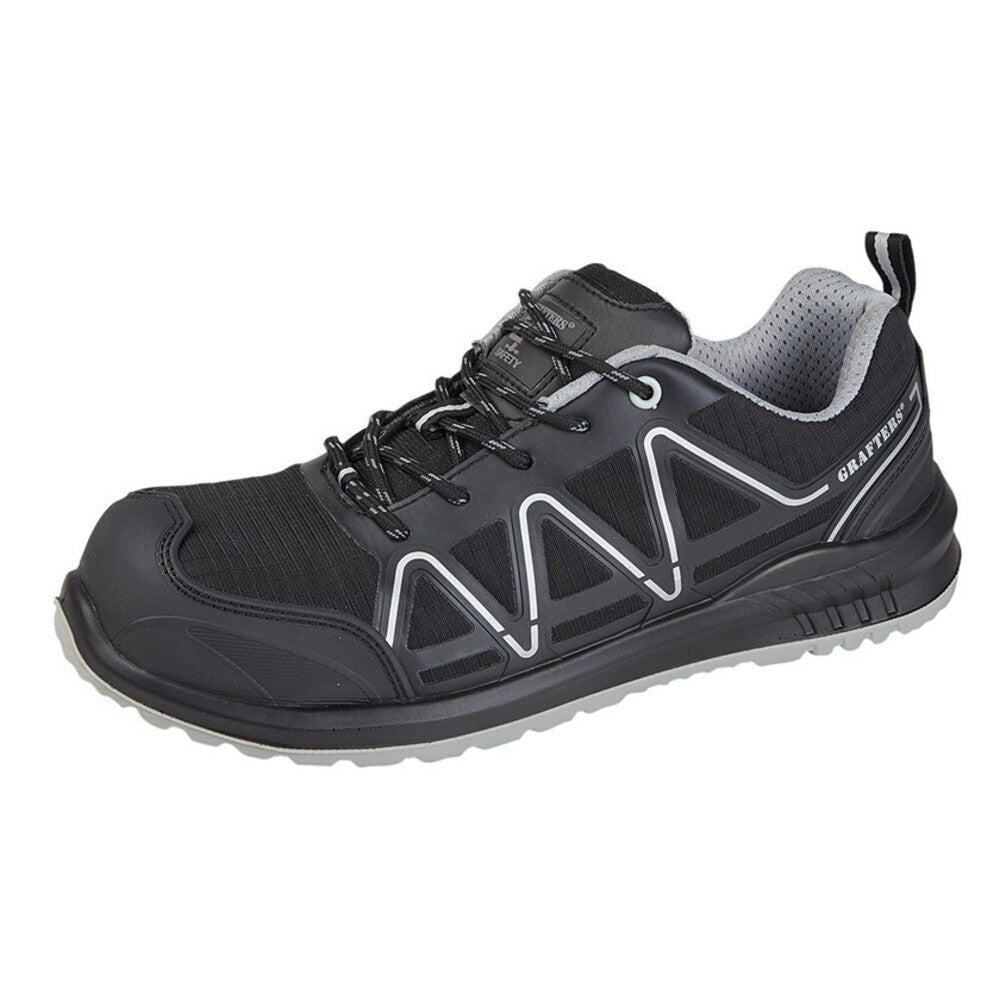 Black-Grey - Front - Grafters Mens Safety Trainers