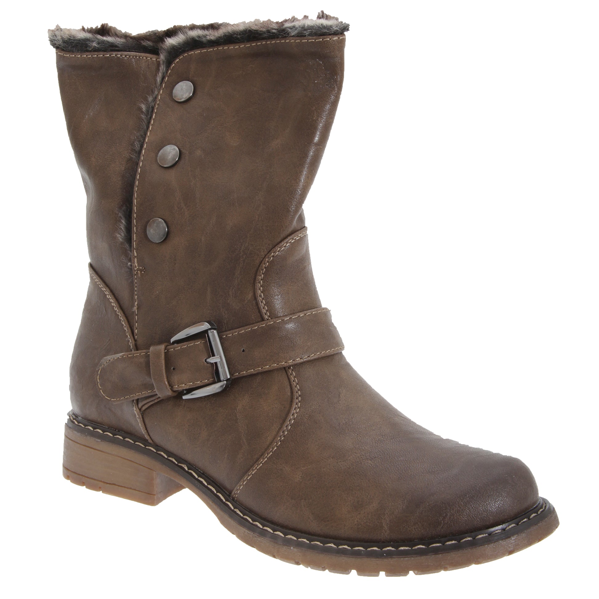 Brown - Front - Cats Eyes Womens-Ladies Fold Down Biker Style Ankle Boots