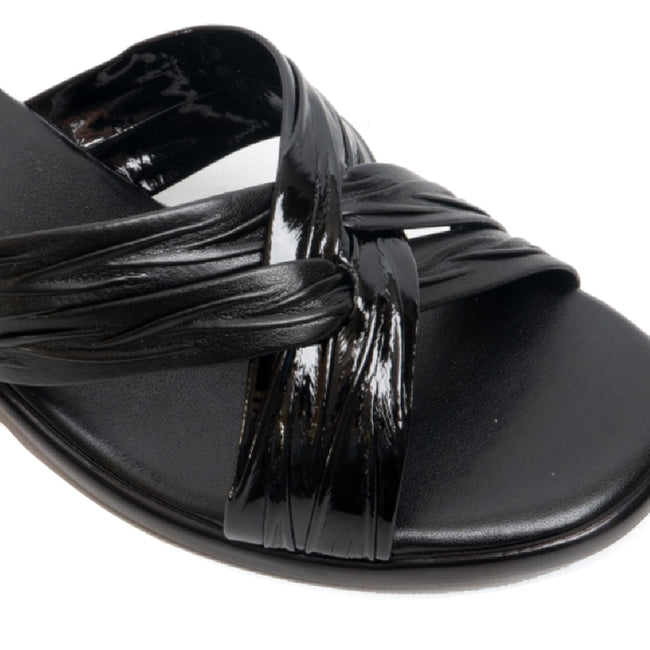 Black Matt-Patent - Back - Boulevard Womens-Ladies X Over Mule Sandals