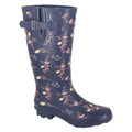 Navy Blue - Front - StormWells Womens-Ladies Floral Wide Leg Wellington Boots