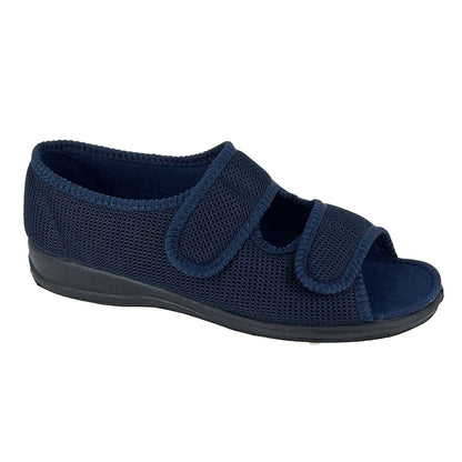 Navy Blue - Front - Sleepers Womens-Ladies Betty Extra Wide Slippers
