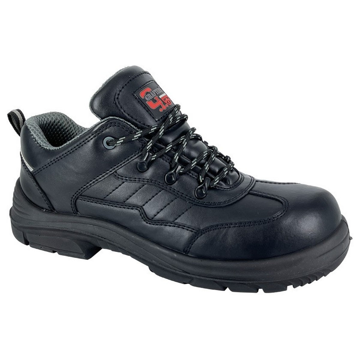 Black - Front - Grafters Mens Leather Safety Shoes
