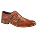 Tan - Front - Roamers Mens Leather Double Monk Strap Brogues