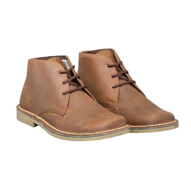 Brown - Front - Roamers Mens Waxy Leather Fulfit Desert Boots