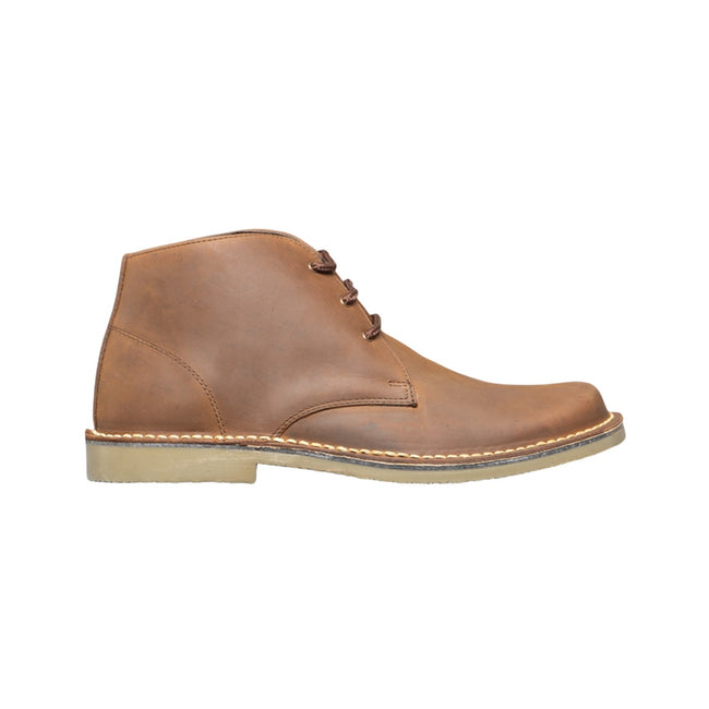 Brown - Side - Roamers Mens Waxy Leather Fulfit Desert Boots