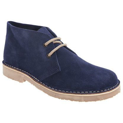 Navy - Front - Roamers Mens Real Suede Round Toe Unlined Desert Boots
