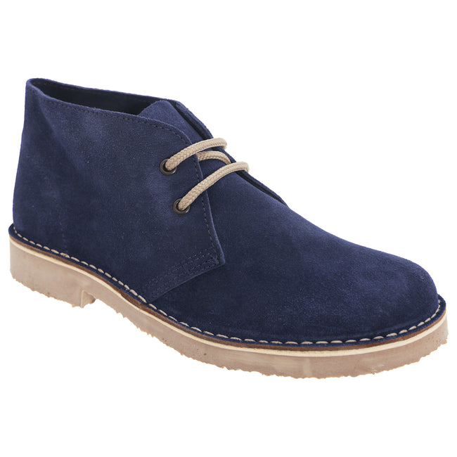 Navy - Front - Roamers Womens-Ladies Real Suede Round Toe Unlined Desert Boots