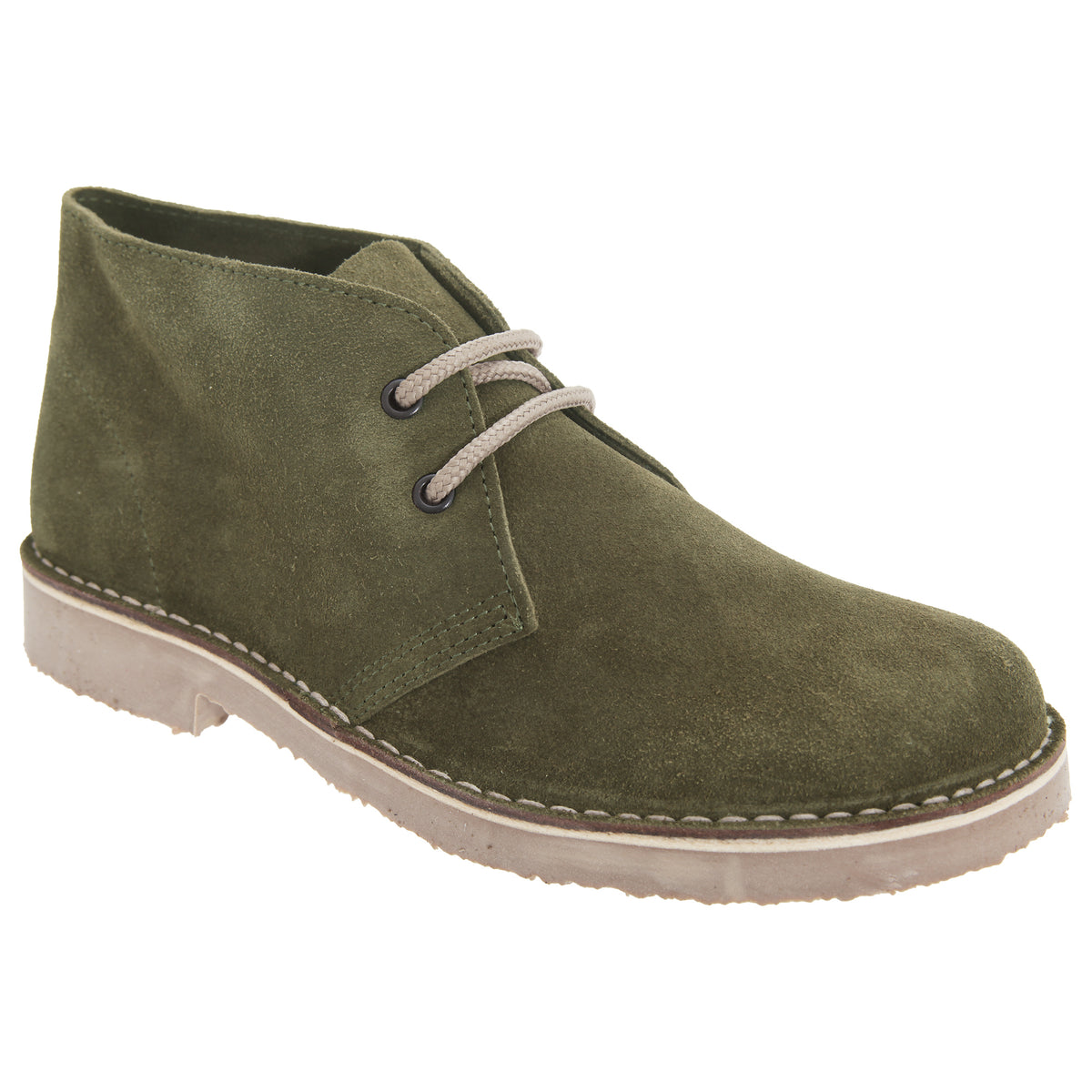 Khaki - Front - Roamers Mens Real Suede Round Toe Unlined Desert Boots